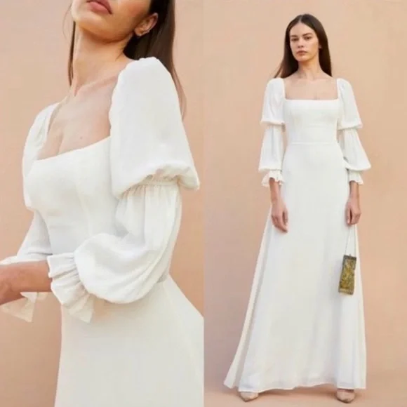 NEW NWT Reformation Stars Puff Sleeve Wedding Bridal Dress Gown - Picture 6 of 11